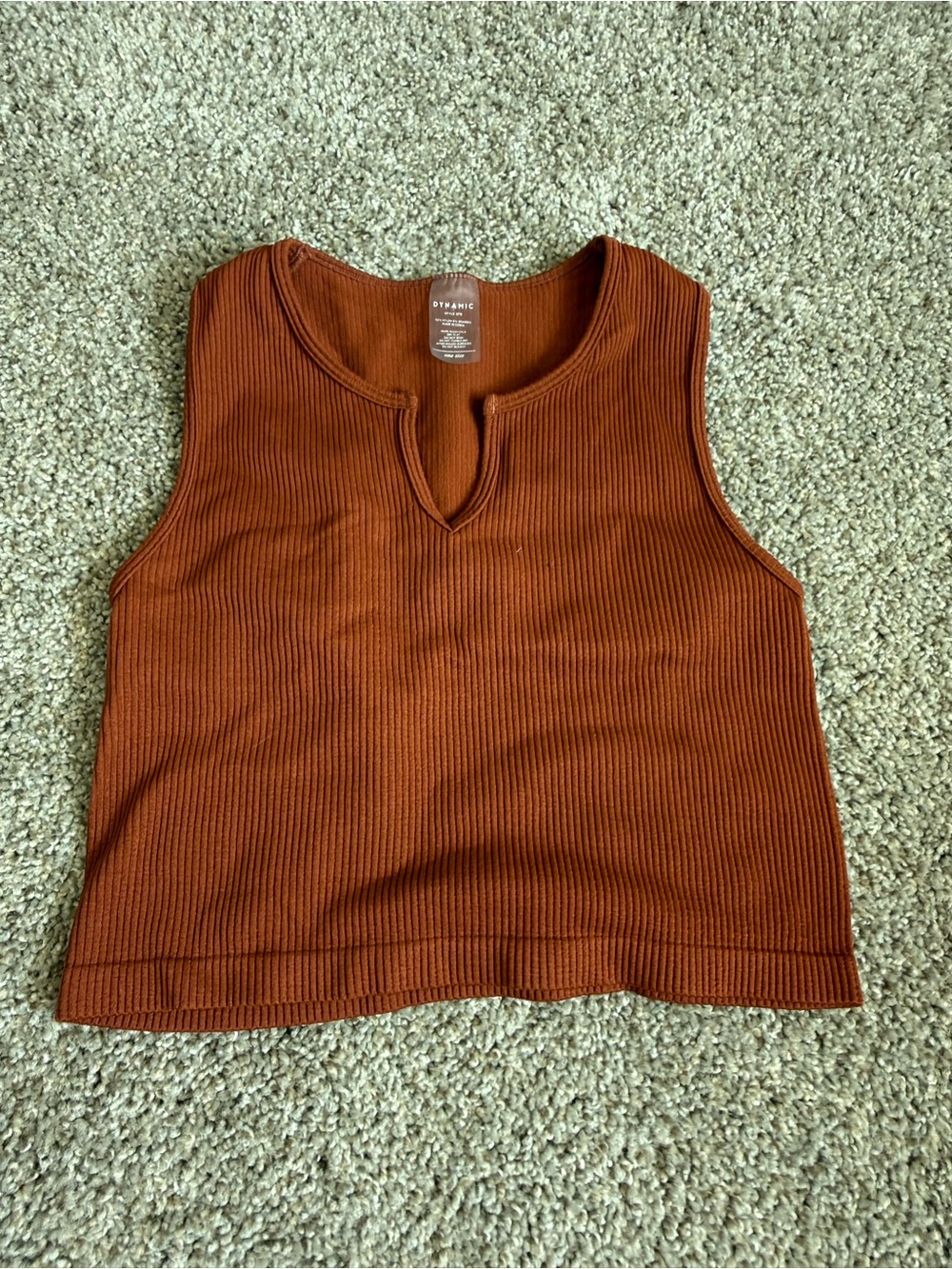 Rust Colored Ribbed Notch-Neck Tank Top - Rust